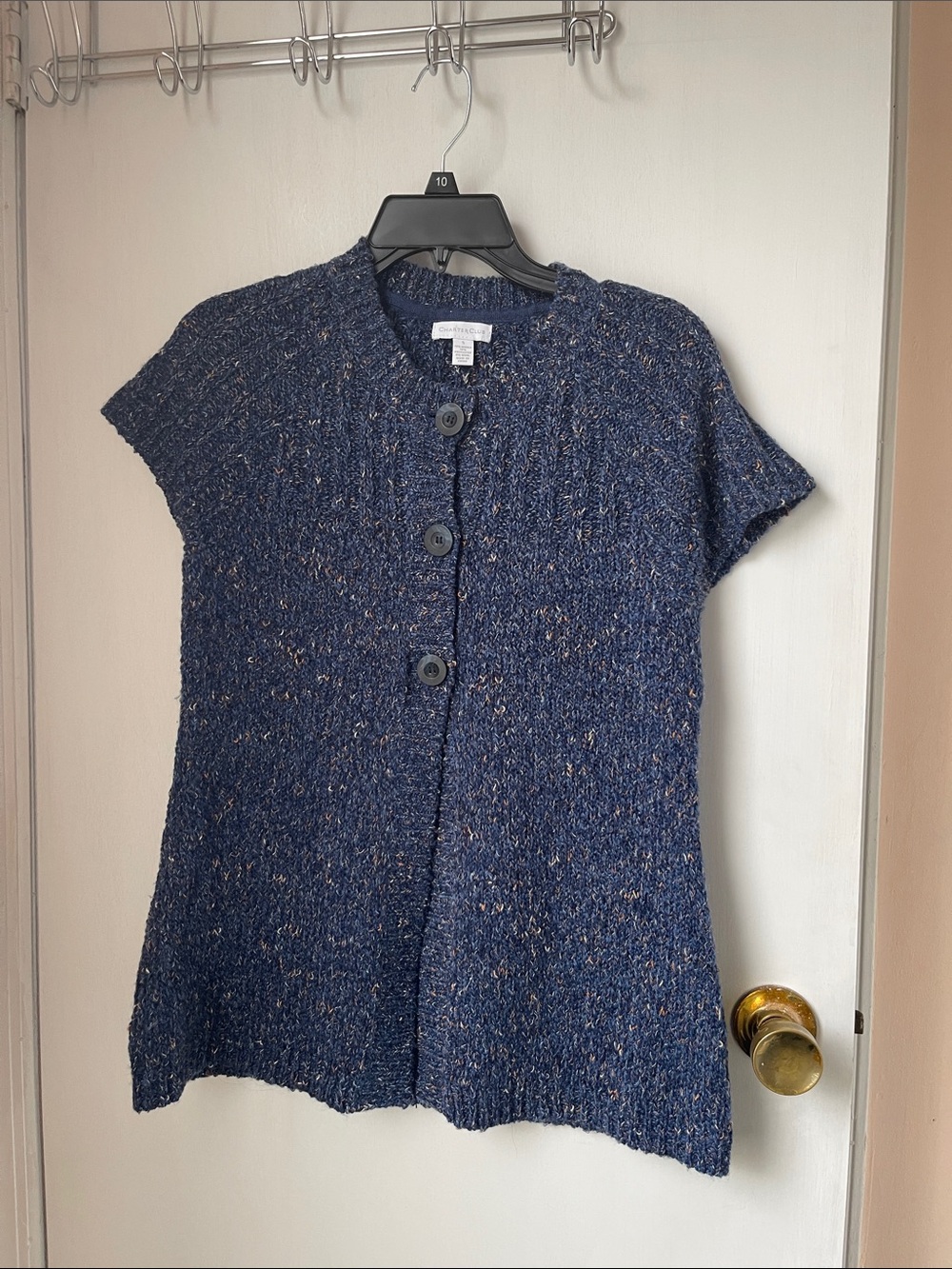 NWT Charter Club Navy Speckled Short-Sleeve Button Cardigan size S
